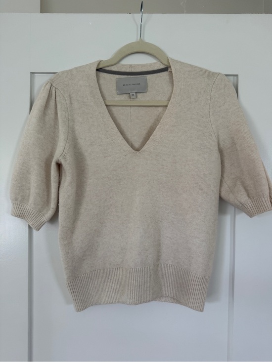 Brochu Walker Sweaters - Brochu Walker Cashmere Blend V-Neck Short Sleeve Sweater - Cream